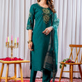 Elegant Teal Green Embroidered Viscose Silk Readymade Salwar Suit with Dupatta for Women