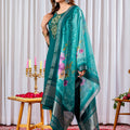 Elegant Teal Green Embroidered Viscose Silk Readymade Salwar Suit with Dupatta for Women