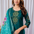 Elegant Teal Green Embroidered Viscose Silk Readymade Salwar Suit with Dupatta for Women