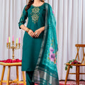Elegant Teal Green Embroidered Viscose Silk Readymade Salwar Suit with Dupatta for Women