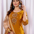 Stylish Orange Embroidered Viscose Silk Readymade Salwar Suit with Dupatta for Women