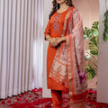 Graceful Rust Orange Embroidered Viscose Silk Readymade Salwar Suit with Dupatta for Women