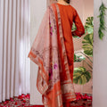 Graceful Rust Orange Embroidered Viscose Silk Readymade Salwar Suit with Dupatta for Women