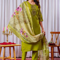 Traditional Lime Green Embroidered Viscose Silk Readymade Salwar Suit with Dupatta for Women