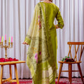 Traditional Lime Green Embroidered Viscose Silk Readymade Salwar Suit with Dupatta for Women