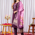 Amazing Wine Embroidered Viscose Silk Readymade Salwar Suit with Dupatta for Women