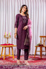 Amazing Wine Embroidered Viscose Silk Readymade Salwar Suit with Dupatta for Women