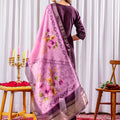 Amazing Wine Embroidered Viscose Silk Readymade Salwar Suit with Dupatta for Women