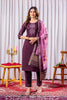 Amazing Wine Embroidered Viscose Silk Readymade Salwar Suit with Dupatta for Women