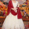 Stunning White Georgette Lehenga Choli with Elephant Motif Border and Pink Dupatta for Women