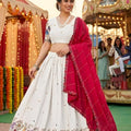 Stunning White Georgette Lehenga Choli with Elephant Motif Border and Pink Dupatta for Women