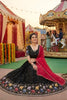 Trendy Black Georgette Lehenga Choli with Elephant Motif Border and Pink Dupatta for Women