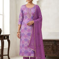 Elegant Lavender Printed Maslin Straight Cut Digital Printed Salwar Suit Dupatta for Women
