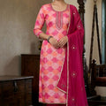 Beautifull Pink Printed Muslin Straight Cut Digital Printed Salwar Suit Dupatta for Women