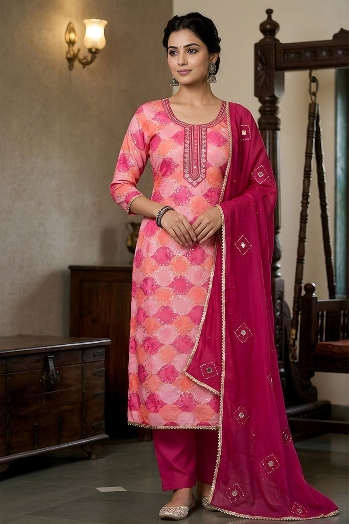 Beautifull Pink Printed Muslin Straight Cut Digital Printed Salwar Suit Dupatta for Women