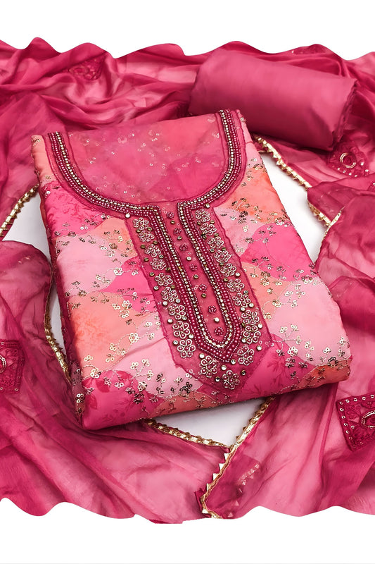 Beautifull Pink Printed Muslin Straight Cut Digital Printe Salwar Suit Dupatta for Women