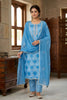 Wonderfull Sky Blue Printed Muslin Straight Cut Digital Printed Salwar Suit Dupatta for Women