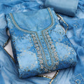 Wonderfull Sky Blue Printed Muslin Straight Cut Digital Printed Salwar Suit Dupatta for Women
