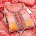 Beautifull Peach Pink Printed Muslin Straight Cut Digital Printed Suit Designer Dupatta for Women