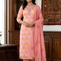 Beautifull Peach Pink Printed Muslin Straight Cut Digital Printed Suit Designer Dupatta for Women