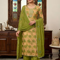 Stylish Olive Green Printed Muslin Straight Cut Digital Printed Salwar Suit Dupatta for Women
