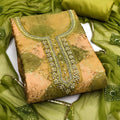 Stylish Olive Green Printed Muslin Straight Cut Digital Printed Salwar Suit Dupatta for Women