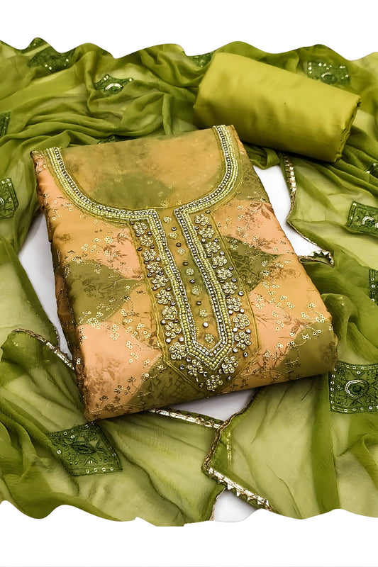 Stylish Olive Green Printed Muslin Straight Cut Digital Printed Salwar Suit Dupatta for Women