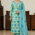 Impressive Aqua Blue Printed Muslin Straight Cut Digital Printed Suit Dupatta for Women