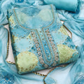 Impressive Aqua Blue Printed Muslin Straight Cut Digital Printed Suit Dupatta for Women