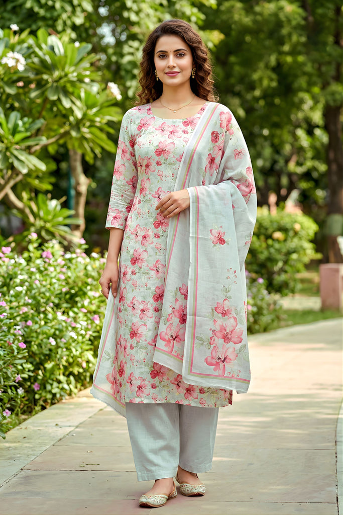 Elegant Sky Blue Cotton Digital Printed Work Straight Palazzo Suit with Matching Dupatta