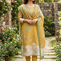 Premium Mustard Yellow Pure Cotton Digital Printed Work Straight Suit with Dupatta
