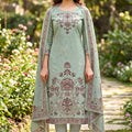 Designer Sage Green Pure Cotton Digital Printed Work Straight Suit with Dupatta