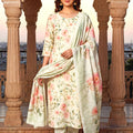 Royal Off White Pure Cotton Digital Printed Work Straight Salwar Suit with Dupatta