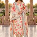 Premium Cream Pure Cotton Digital Printed Work Straight Suit with Dupatta