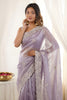 Stylish Lavender Fendy Satin Saree with Designer Embroidery Work for Wedding