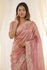 Beautiful Pink Fendy Satin Saree Designer Embroidery Work for Wedding