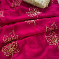 Beautiful Rani Pink Vichitra Silk Designer Embroidery Work Saree