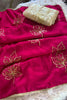 Beautiful Rani Pink Vichitra Silk Designer Embroidery Work Saree