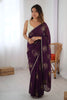 Stylish Purple Vichitra Silk Designer Embroidery Work Saree