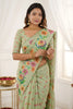 Gracefull Pista Green Linen Silk Designer Digital Printed Hand Work Saree
