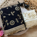 Luxury Black Fendy Satin Saree Heavy Embroidery Work Lace Border for Wedding