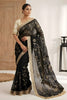 Luxury Black Fendy Satin Saree Heavy Embroidery Work Lace Border for Wedding
