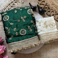 Graceful Emerald Green Fendy Satin Saree Heavy Embroidery Work Lace Border for Wedding