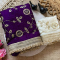 Stylish Purple Fendy Satin Saree Heavy Embroidery Work Lace Border for Wedding
