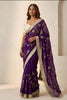 Stylish Purple Fendy Satin Saree Heavy Embroidery Work Lace Border for Wedding
