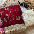 Lovely Wine Fendy Satin Saree Heavy Embroidery Work Lace Border for Wedding