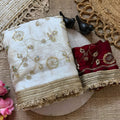 Premium Off White Fendy Satin Saree Heavy Embroidery Work Lace Border for Wedding