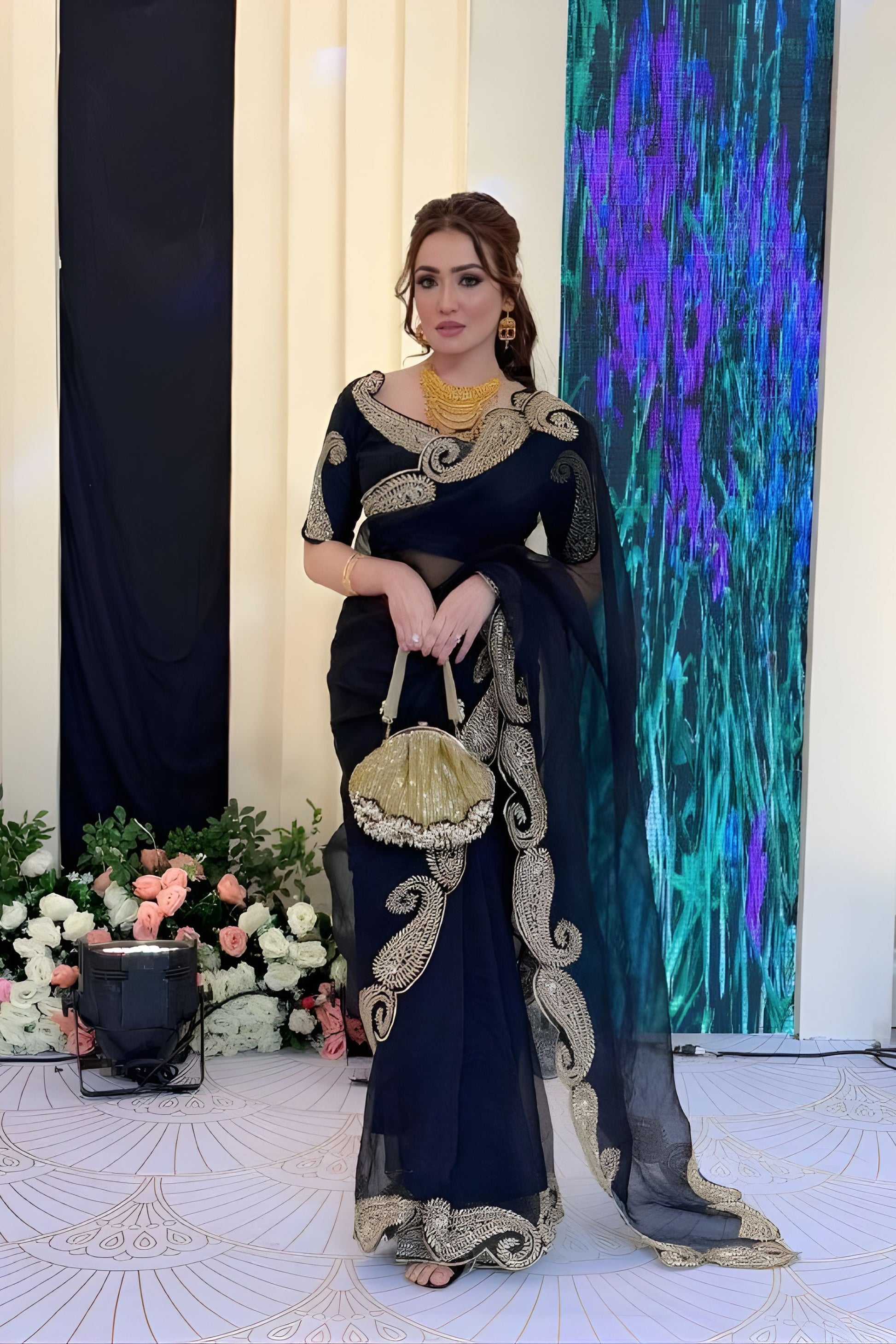 Luxury Black Rangoli Silk Saree Heavy Sequins Embroidery Work for Wedding