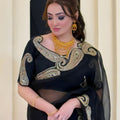 Luxury Black Rangoli Silk Saree Heavy Sequins Embroidery Work for Wedding