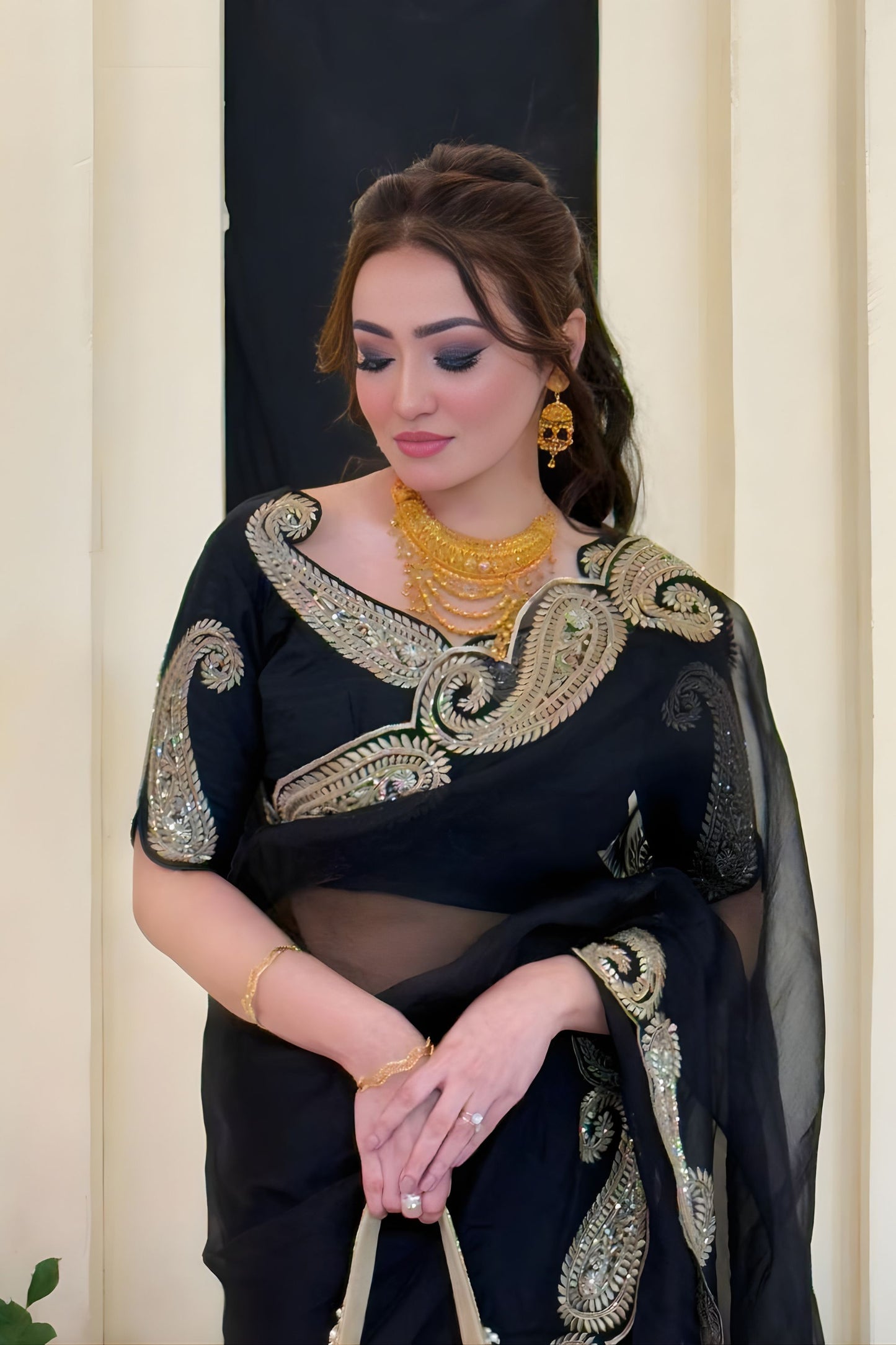 Luxury Black Rangoli Silk Saree Heavy Sequins Embroidery Work for Wedding